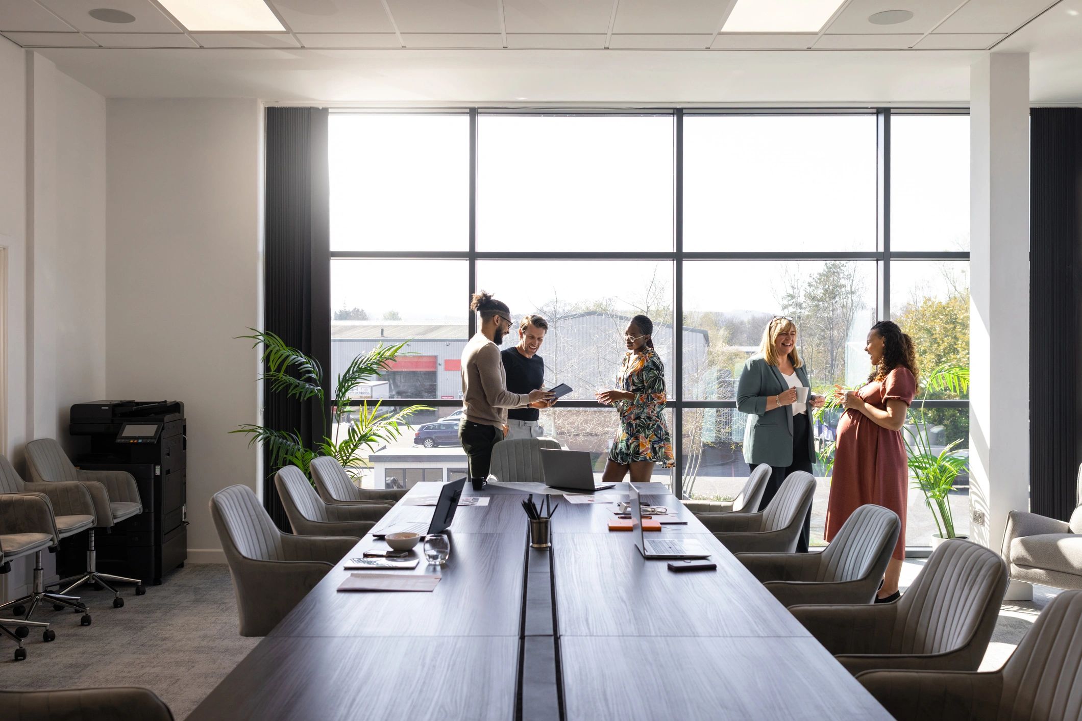 Team collaborating in a modern workspace